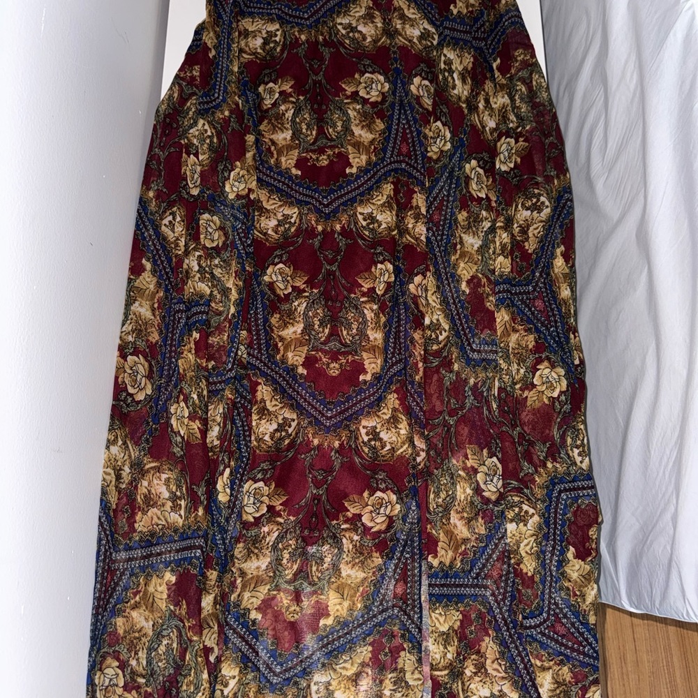 Mignon Maxi Skirt - Burgundy and Gold Pattern
